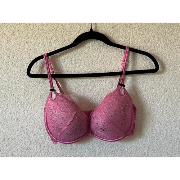Victoria's Secret Pink Rhinestone Demi Pushup Bra 34DD - Picture 1 of 7